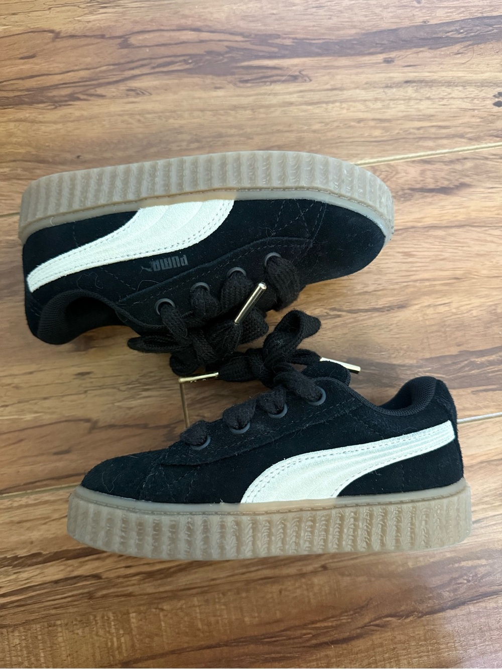Puma Fenty Kids Black Suede Sneakers with White Formstripe and Gum Sole